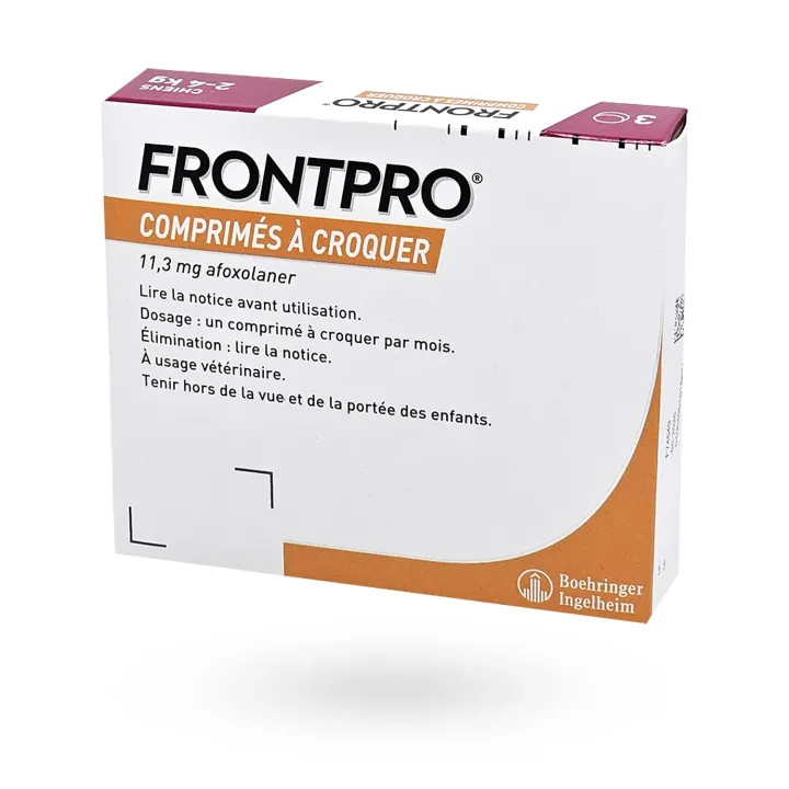 Frontpro 11,3 mg chien 2-4 kg 3 comprimés à croquer - Anti-puces et anti-tiques | Pharmacie en ligne