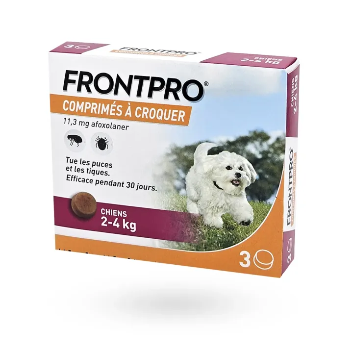 Frontpro 11,3 mg chien 2-4 kg 3 comprimés à croquer - Anti-puces et anti-tiques | Pharmacie en ligne