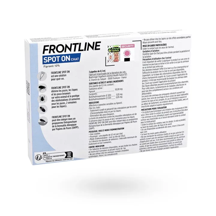 Frontline Spot On Chat 3 ou 6 pipettes - Anti-puces et anti-tiques chat | Pharmacie en ligne