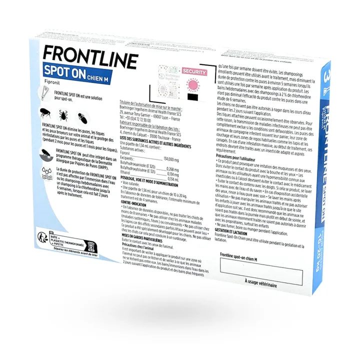 Frontline Spot On Chien M 10-20 kg 3 pipettes - Anti-puces et anti-tiques chien | Pharmacie en ligne