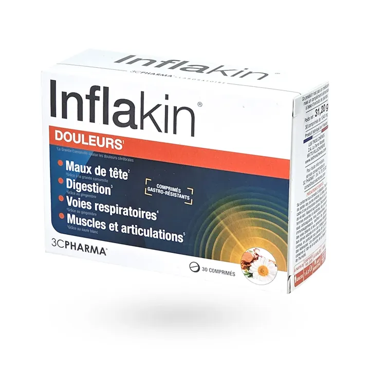 Inflakin Douleurs 3C Pharma 30 comprimés - Confort articulaire, digestif et musculaire | Pharmacie en ligne