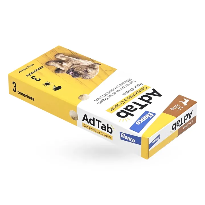 AdTab chien 1,3-2,5 kg – Antiparasitaire puces et tiques en comprimé à croquer | Pharmacie en ligne