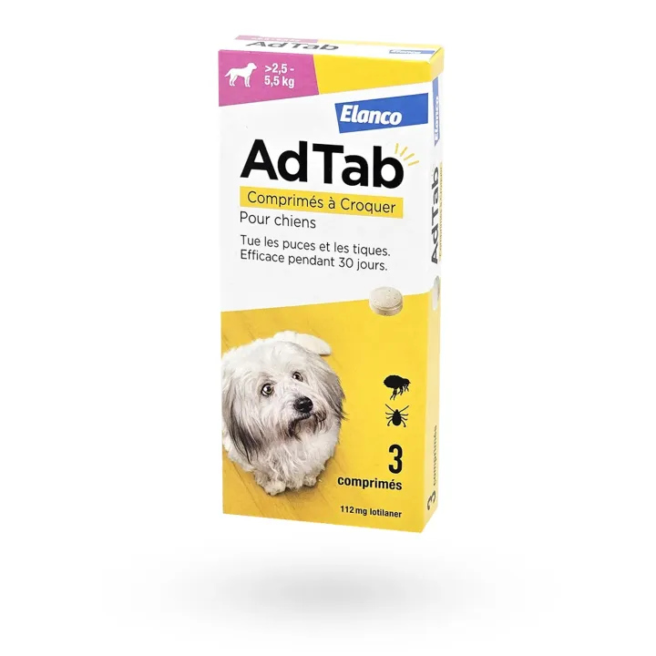 AdTab chien 2,5 à 5,5 kg – Antiparasitaire oral puces et tiques | Pharmacie en ligne