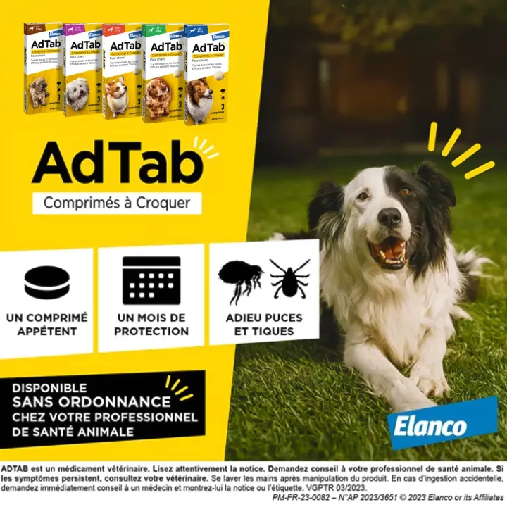 AdTab chien 5,5 à 11 kg – Comprimé antiparasitaire puces et tiques | Pharmacie en ligne