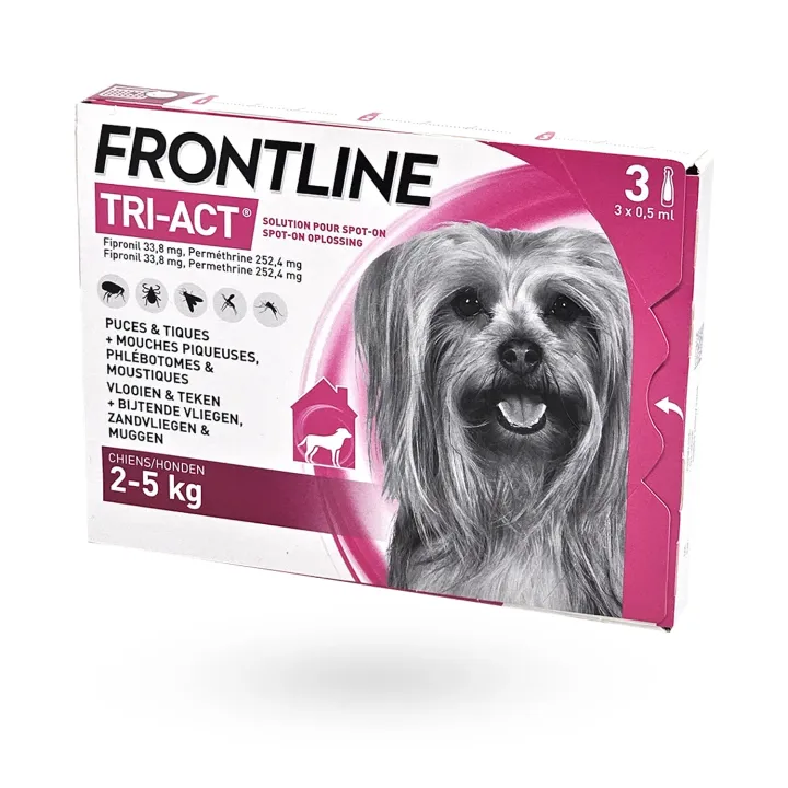 Frontline Tri-Act Chien 2-5 kg 3 pipettes – Anti-puces, tiques et moustiques | Pharmacie en ligne