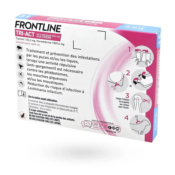 Frontline Tri-Act Chien 10-20 kg 3 pipettes – Pipette anti-puces et tiques | Pharmacie en ligne