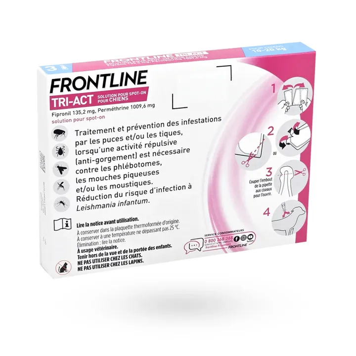 Frontline Tri-Act Chien 10-20 kg 3 pipettes – Pipette anti-puces et tiques | Pharmacie en ligne