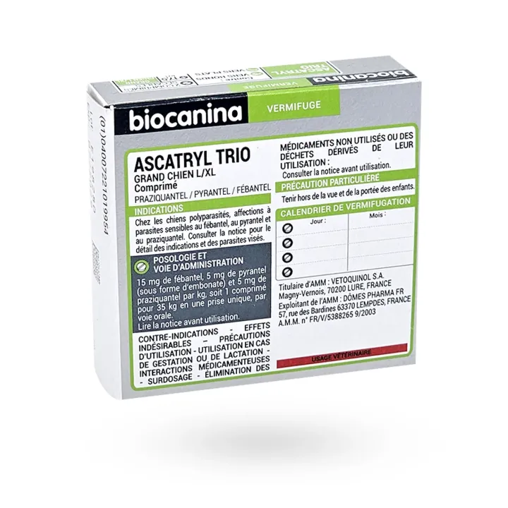 Ascatryl Trio vermifuge grand chien 2 comprimés - Biocanina | Pharmacie en ligne