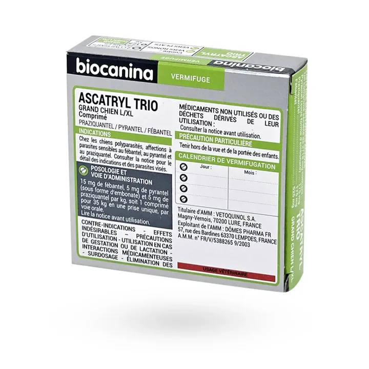 Ascatryl Trio vermifuge grand chien 2 comprimés - Biocanina | Pharmacie en ligne
