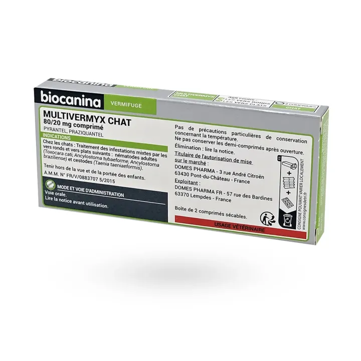 Multivermyx Chat 80/20 mg Biocanina 2 comprimés - Vermifuge chat | Pharmacie en ligne