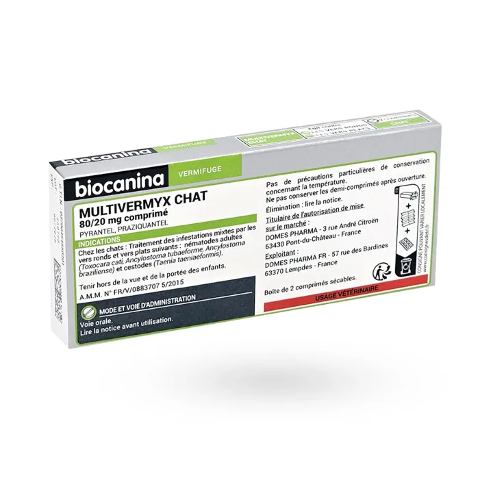 Multivermyx Chat 80/20 mg Biocanina 2 comprimés - Vermifuge chat | Pharmacie en ligne
