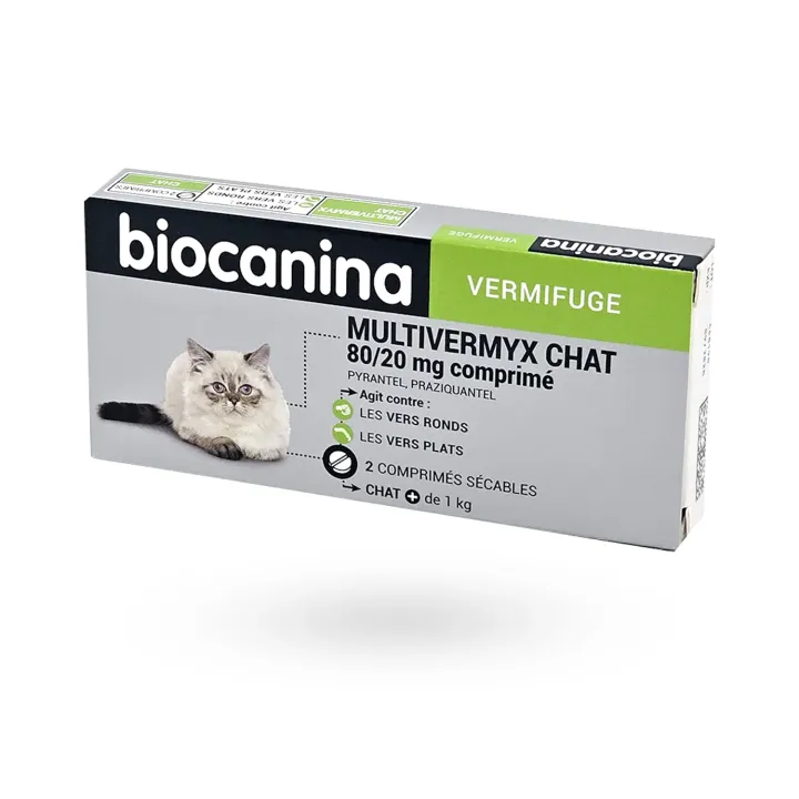 Multivermyx Chat 80/20 mg Biocanina 2 comprimés - Vermifuge chat | Pharmacie en ligne