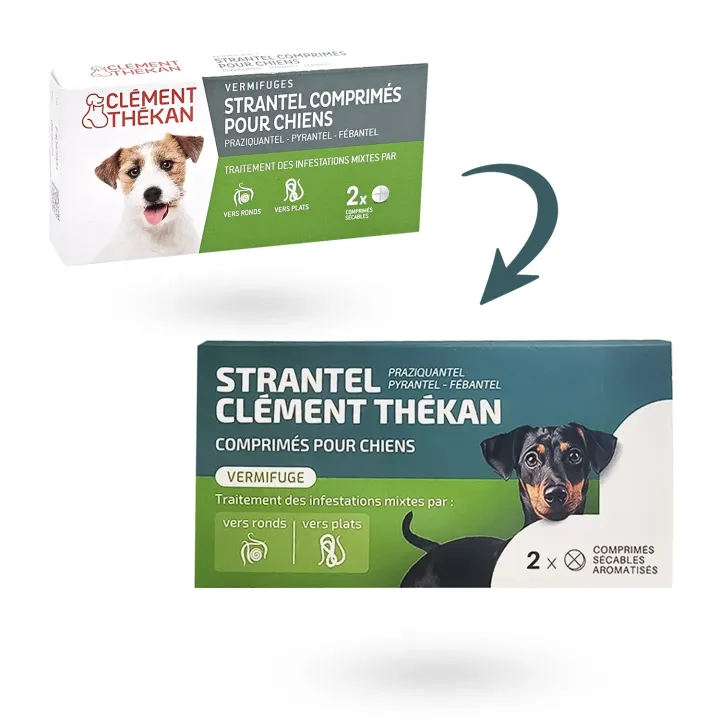 Strantel vermifuges chiens Clément Thékan - Goût viande ancien et nouveau modèle
