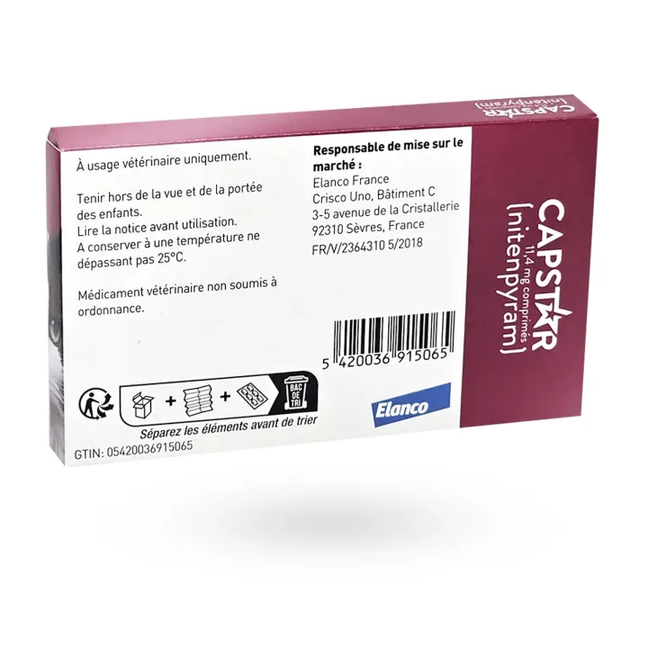 Capstar chat 11,4 mg anti-puces 6 comprimés – Comprimé puces chat à action rapide | Pharmacie en ligne