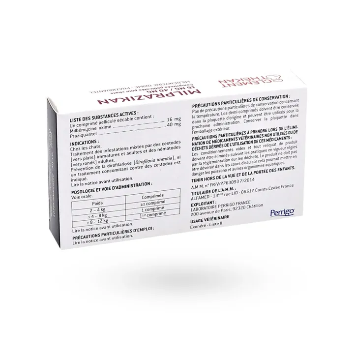 Milprazikan chat 16 mg/40 mg 2 comprimés – Vermifuge vers ronds et vers plats | Pharmacie en ligne
