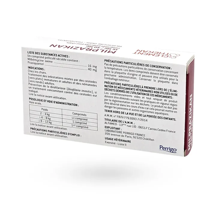 Milprazikan chat 16 mg/40 mg 2 comprimés – Vermifuge vers ronds et vers plats | Pharmacie en ligne