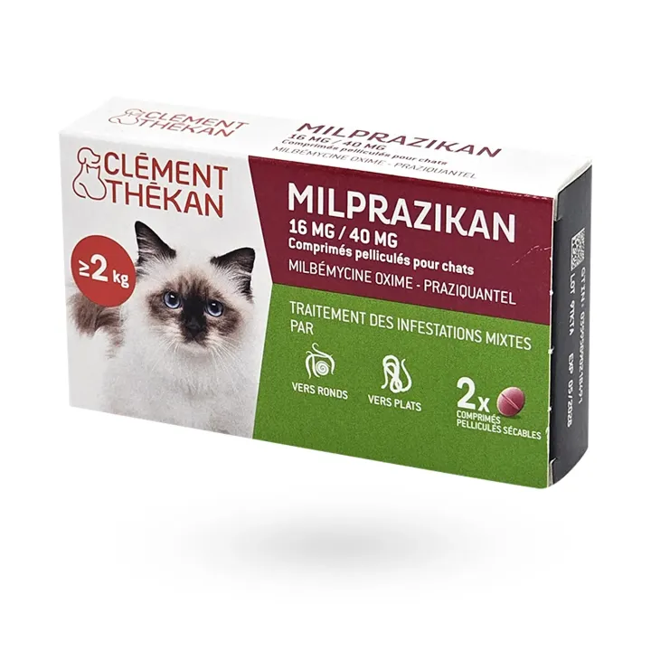 Milprazikan chat 16 mg/40 mg 2 comprimés – Vermifuge vers ronds et vers plats | Pharmacie en ligne
