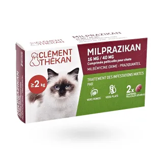 Milprazikan 16 mg/40 mg infestations mixtes chats Clément Thékan 2 comprimés