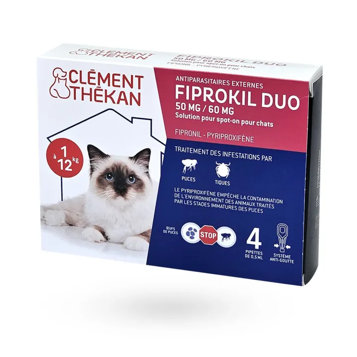 Fiprokil Duo Clément Thékan solution pour spot-on chat 4 pipettes