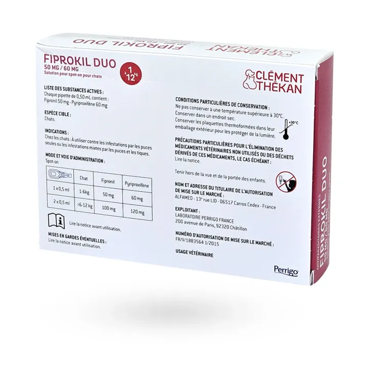 Fiprokil Duo Clément Thékan solution pour spot-on chat 4 pipettes | Pharmacie en ligne