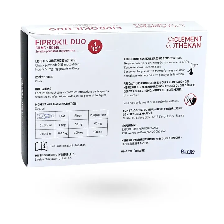 Fiprokil Duo Clément Thékan solution pour spot-on chat 4 pipettes | Pharmacie en ligne