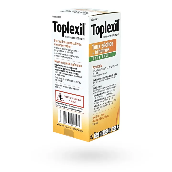 Toplexil Sirop sans sucre toux sèche - Oxomémazine 0,33 mg/ml | Pharmacie en ligne