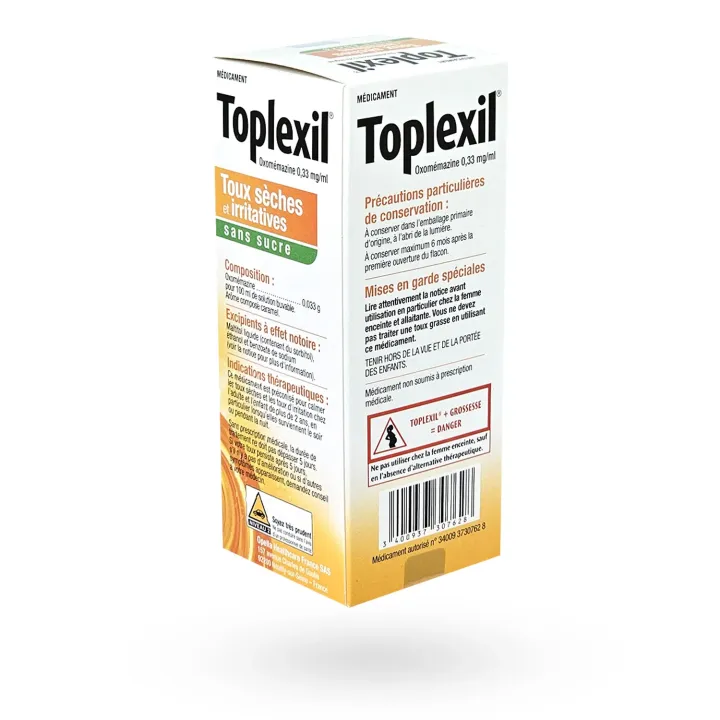 Toplexil Sirop sans sucre toux sèche - Oxomémazine 0,33 mg/ml | Pharmacie en ligne