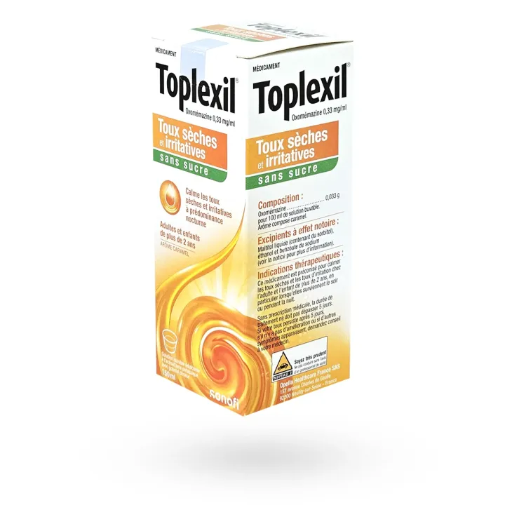 Toplexil Sirop sans sucre toux sèche - Oxomémazine 0,33 mg/ml | Pharmacie en ligne
