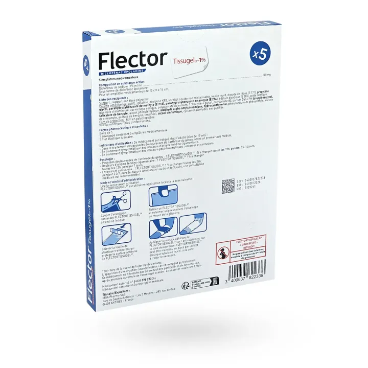 Flector Tissugel EP 1 % 5 emplâtres - Entorse, tendinite et douleur locale | Pharmacie en ligne