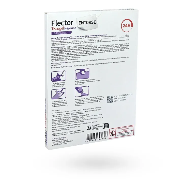 Flector Tissugel Héparine entorse 3 emplâtres Diclofénac épolamine | Pharmacie en ligne
