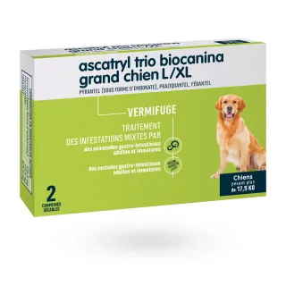 Ascatryl Trio vermifuge grand chien L|XL Biocanina 2 comprimés