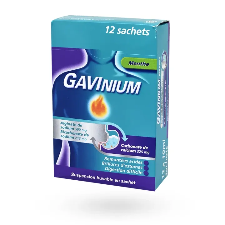 Gavinium menthe suspension buvable 12 ou 24 sachets | Reflux et brûlures d’estomac