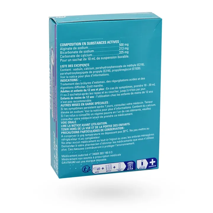 Gavinium menthe suspension buvable 12 ou 24 sachets | Reflux et brûlures d’estomac