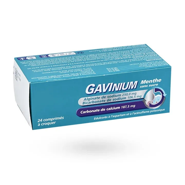 Gavinium menthe sans sucre 24 comprimés à croquer | Brûlures d’estomac et reflux acide