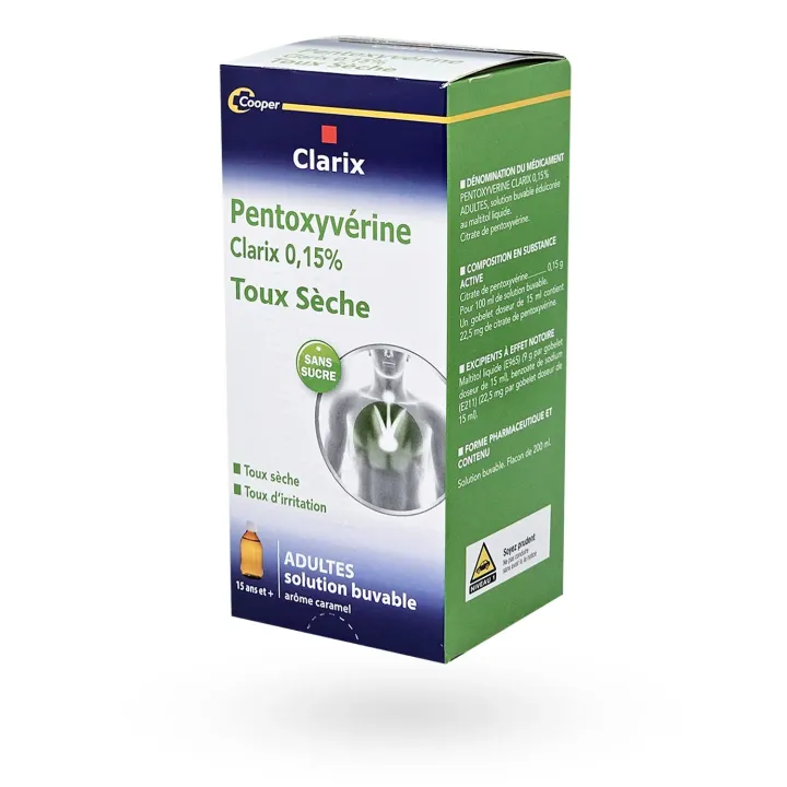 Clarix Toux Sèche sirop adulte - Pentoxyvérine 0,15 % | Pharmacie en ligne
