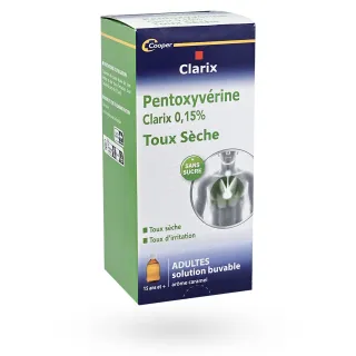 Clarix pentoxyvérine 0,15% toux sèche sans sucre 150 ml