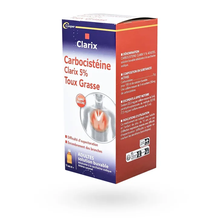 Clarix Expectorant Carbocistéine 5 % Adultes sans sucre | Pharmacie en ligne