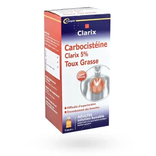 Clarix carbocistéine 5% toux grasse sans sucre 250 ml