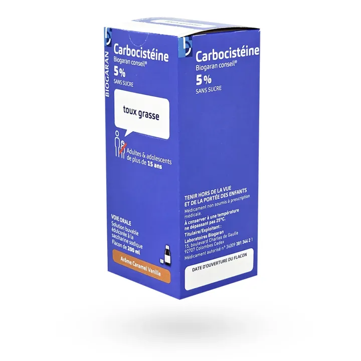Carbocistéine Biogaran Conseil 5 % Adultes sans sucre 200 ml | Pharmacie en ligne