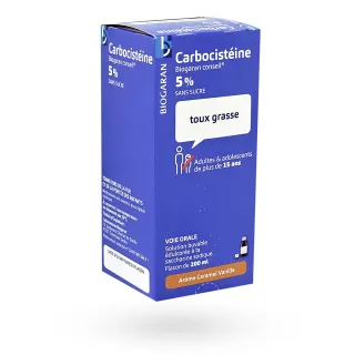 Carbocistéine 5% Biogaran toux grasse sans sucre 200 ml