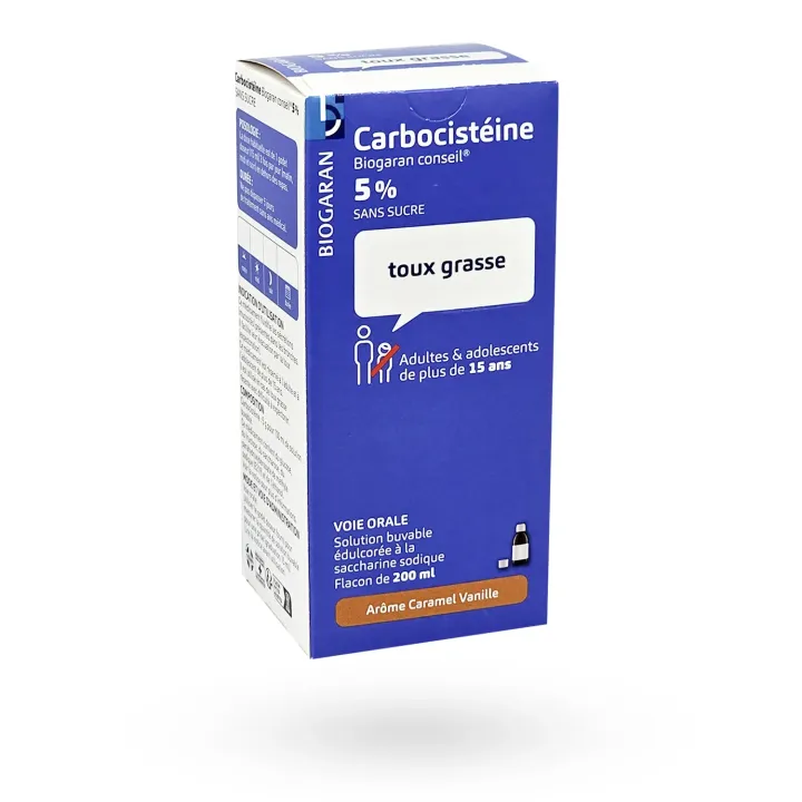 Carbocistéine Biogaran Conseil 5 % Adultes sans sucre 200 ml | Pharmacie en ligne