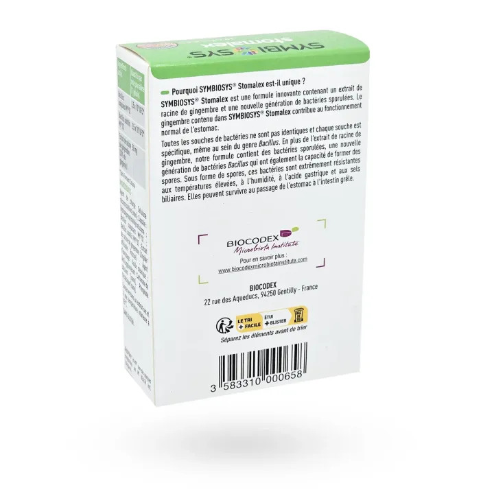 SYMBIOSYS Stomalex - Probiotiques et gingembre pour l’estomac | Pharmacie en ligne