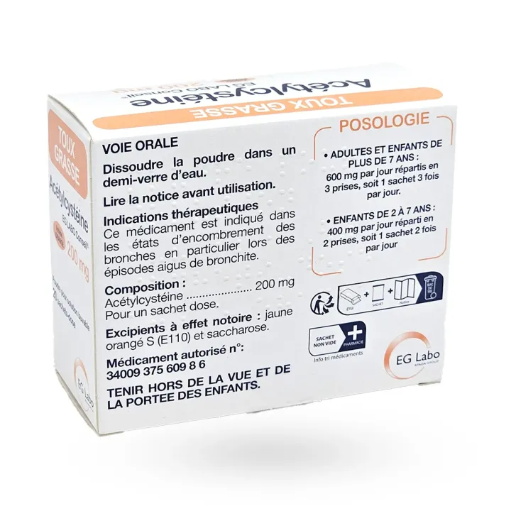ACETYLCYSTEINE EG 200 mg 20 sachets - Toux grasse | Pharmacie en ligne