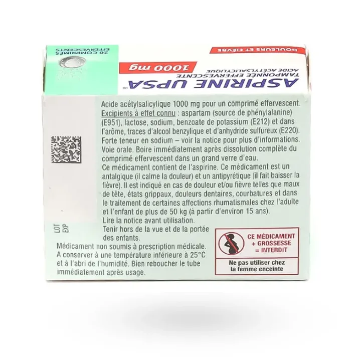 Aspirine UPSA 1000 mg 20 comprimés effervescents | Pharmacie en ligne