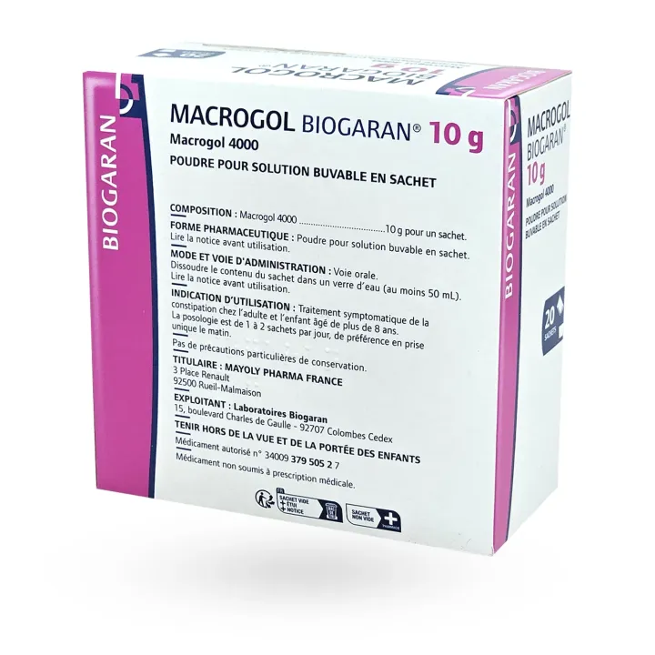 Macrogol 10 g Biogaran constipation 20 sachets face arrière