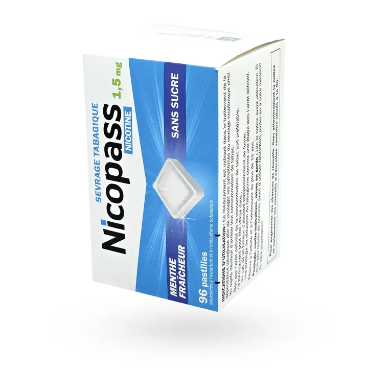 Nicopass 1,5 mg menthe fraîcheur sans sucre 96 pastilles flanc