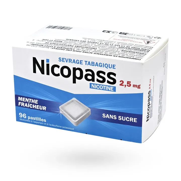 Nicopass 2,5 mg menthe fraîcheur sans sucre - 96 pastilles boite