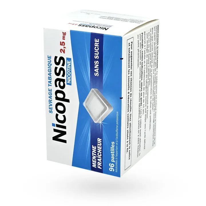 Nicopass 2,5 mg menthe fraîcheur sans sucre - 96 pastilles flanc