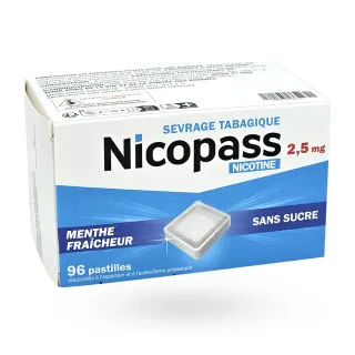 Nicopass 2,5 mg menthe fraîcheur sans sucre - 96 pastilles