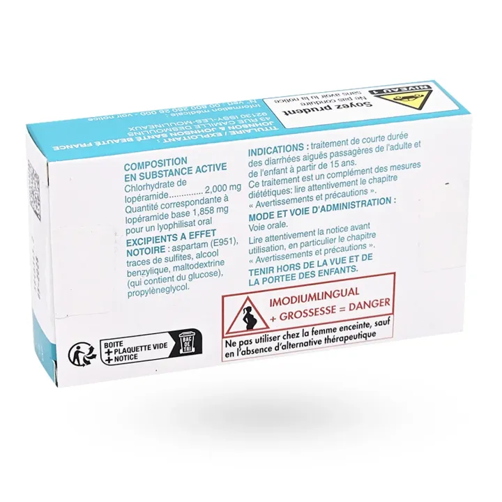 Imodium lingual 2 mg - Lyophilisats oraux anti-diarrhéique face arrière
